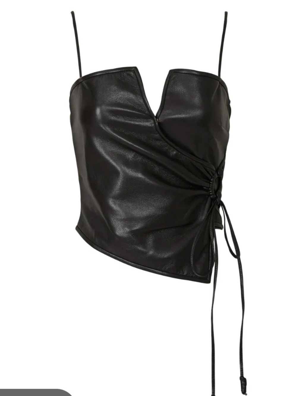 Nanushka Black Faux Leather Asymmetric Drawstring Cami Top